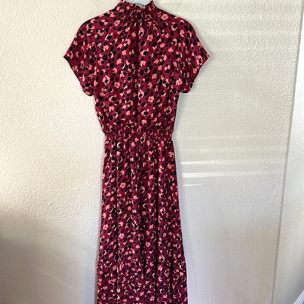 Gibson X City Safarai Jaime Shrayber Smocked Maxi Dress Ditsy Cheetah Size PXS